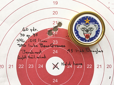 Target shot with SPG Bear Grease lube at 60 yards.